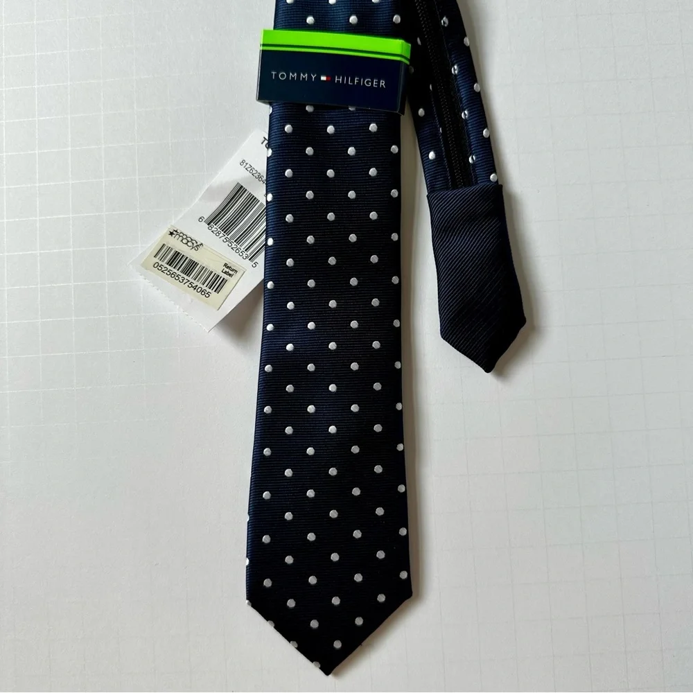 Tommy Hilfiger Navy and White Polkadot Adjustable Tie